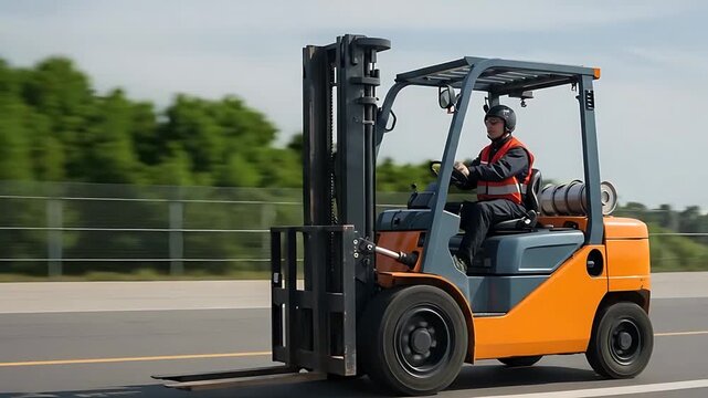 Forklift truck in operation, showcasing industrial equipment and skilled operator, safety first