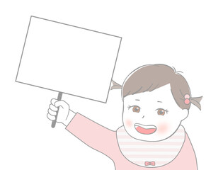プラカードを持っている赤ちゃん