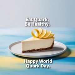 Delicious slice of quark cheesecake topped with fruit on a plate