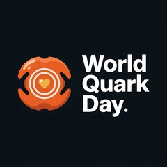 World quark day celebration with abstract particle symbol and text