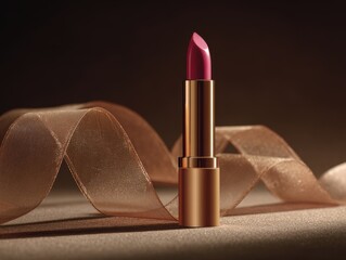 Luxury pink lipstick in gold case with ribbon detail