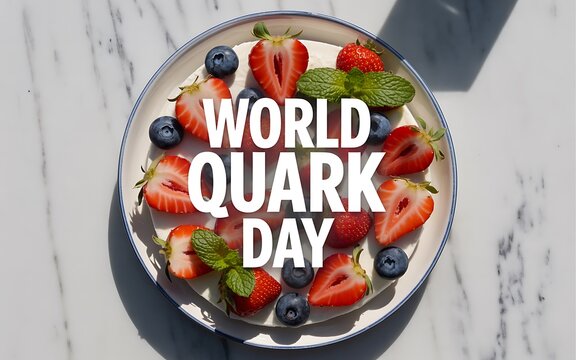 Delicious quark cheese dessert topped with fresh strawberries and blueberries for world quark day