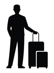 Passenger with Luggage Icon Vector | Man Holding Suitcase Silhouette Representing Tourism, Journey, or Airport Departure Scene
