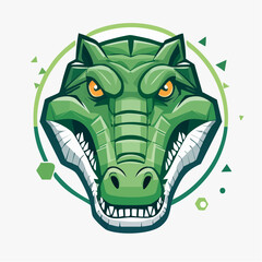 Intense Alligator Head Vector Illustration with Geometric Accents.