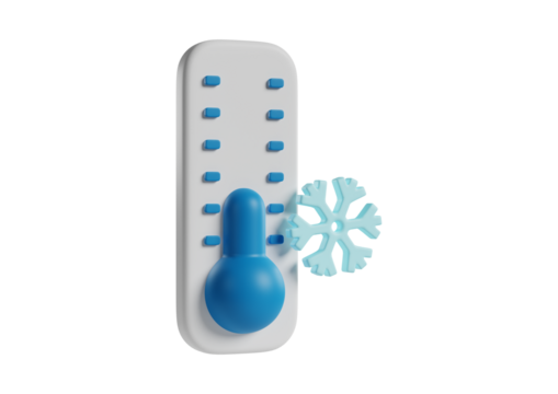 Thermometer with snowflake isolated on transparent background, a concept of cold weather