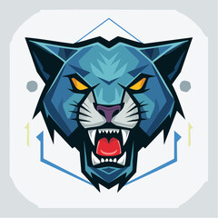 Intense Panther Head Illustration with Aggressive Expression.