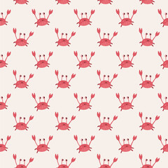 Seamless pattern with cute red crabs on a soft background. Scandinavian minimalism style – perfect for kids' textiles, summer beach designs, wrapping paper or nursery decor.