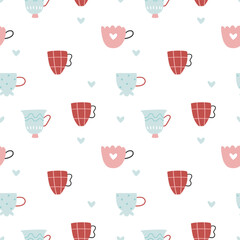 Seamless teacup pattern in Scandinavian minimalist style. Perfect for kitchen decor, baby textiles, wrapping paper, and cozy café-themed projects.