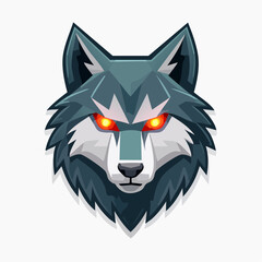 Intense wolf face with glowing eyes digital art.