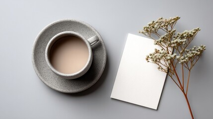 Soft-Themed Greeting Card Mockup with Tea Cup