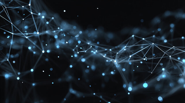 Abstract digital network, an intricate web of interconnected points and lines, glowing with a soft, ethereal light