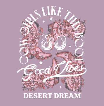 T-shirt design vector graphics for cow girls vibes. desert artwork for Chest print for tee sweat and any poster design.