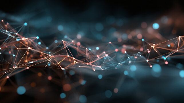 Abstract representation of interconnected nodes and lines in a network, with a bokeh effect, representing communication and connectivity. The image has a moody, atmospheric feel. 