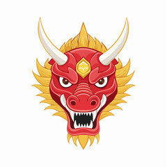 Majestic Red Dragon Head with Golden Accents and Horns.