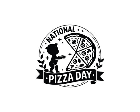 Baby reaching for national pizza day slice with Would pizza day concept