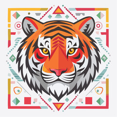 Majestic Tiger Head with Geometric Background Illustration.