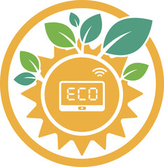 Eco-Friendly Energy Icon Smart Home Technology with Sun and Leaves - Sustainable Living Concept