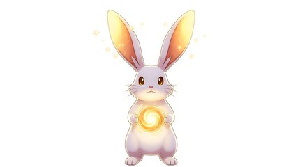 Enchanted Rabbit Guardian Holding a Glowing Orb.