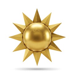 3D Golden Sun Emblem on White perfect for branding, logo design, award certificates, website banner, app icon, UI