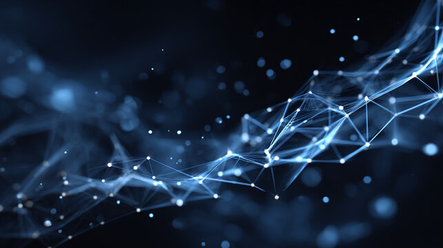 Abstract digital background representing the interconnectedness of data and technology. The image is a visual representation of the digital world, with points connected by lines.