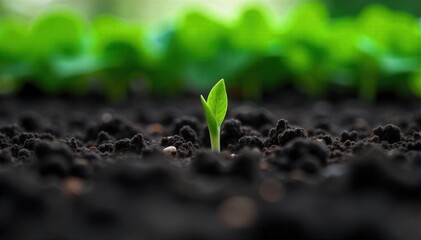 Nurturing Growth Symbolic representation of a future father s love and care for new life. A close up, macro shot of a tender green sprout emerging from rich, dark soil. Soft, diffused sunlight