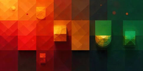 Finding Order in Chaos An abstract, dynamic visual depicting scattered, geometric shapes and lines in various colors that are in motion, gradually coalescing and organizing into a symmetrical,