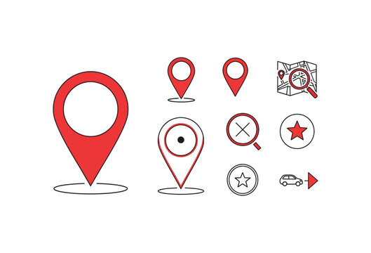Modern navigation symbols for travel and mapping apps, essential for location tracking, destination finding, and intuitive user interface design, originally vector