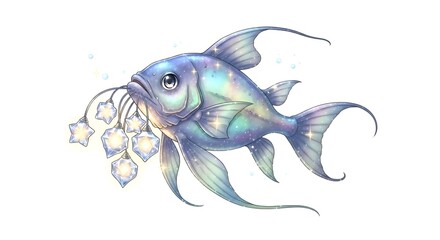 Luminous Fish with Glowing Orbs in Mouth.