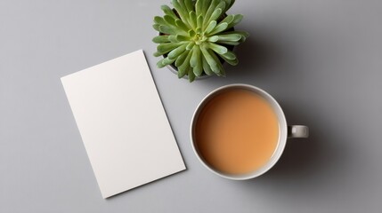 Card Mockup with Simple Design Next to Tea Cup