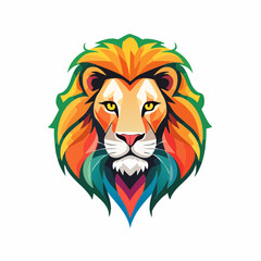 Vibrant Colorful Lion Head Illustration on White Background.