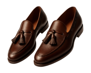 Leather moccasins featuring tassel details and a rounded toe design.