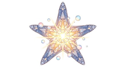 Radiant Starfish with Luminous Center and Bubbles.