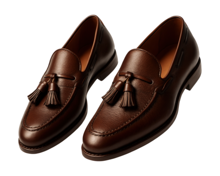 Leather moccasins featuring tassel details and a rounded toe design.