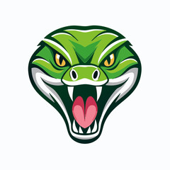 Vibrant Green Snake Head with Open Mouth and Tongue.