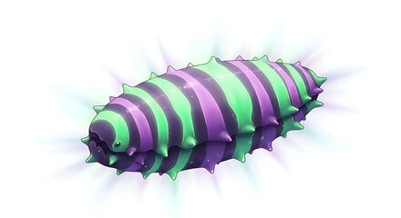 Striped Cartoon Caterpillar Bursting Through White Background.