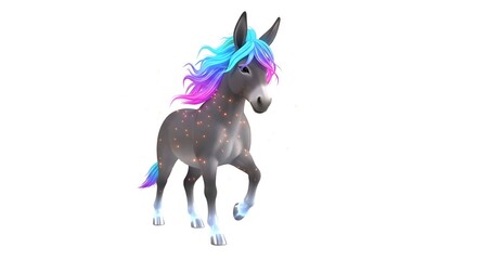 Whimsical Donkey with Colorful Mane and Tail Illustration.