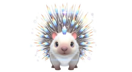 Whimsical Porcupine with Colorful Quills on White Background.