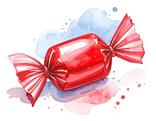 Watercolor painting of a red wrapped candy