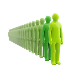 Row of green figures isolated on transparent background.