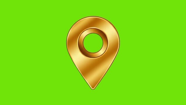 Golden map pin animation on green screen for location tracking and navigation projects use 100 char