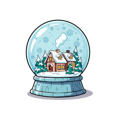 Charming winter village scene inside a sparkling snow globe