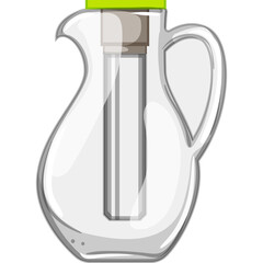 Transparent cartoon illustration of a glass pitcher with a lime green lid and an ice core inside designed for beverages