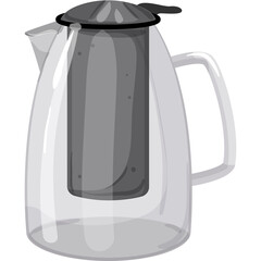 Transparent Glass Teapot with Infuser and Handle on White Background Realistic Vector Illustration Clean Kitchenware for Tea Preparation