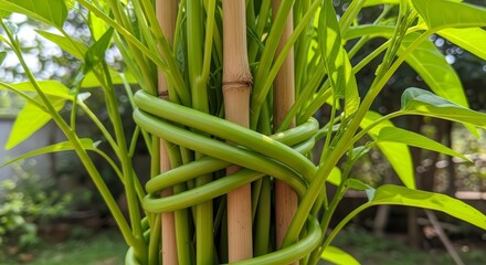 Obraz premium Vibrant Green Plant Bound with Vines, Showcasing Nature's Lush Beauty and Details