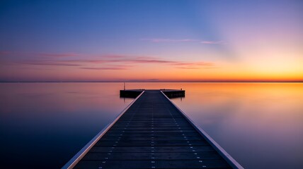 Serene Waterway Leading Towards a Vibrant Sunset Horizon Over Calm Waters