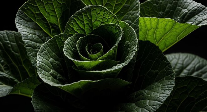 Vibrant Green Plant Showing Its Striking Spiral Formation Against a Dark Background