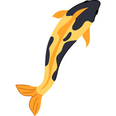 Top View of a Yellow and Black Koi Fish Illustration With Orange Fins and Tail on a Transparent Background