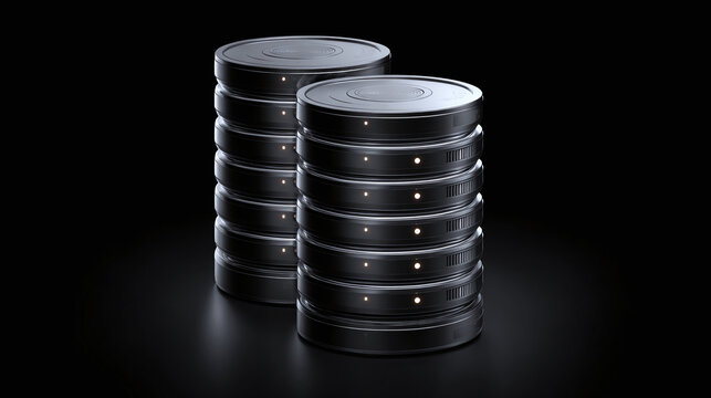 Stacks of data storage devices, likely hard drives, sit against a gradient black backdrop. These devices may represent data and technological advancements