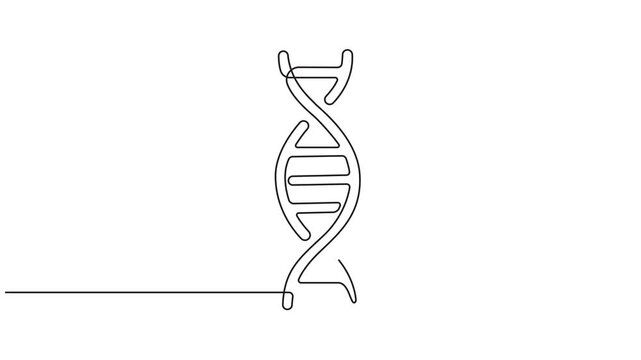 DNA continuous one line drawing, scientific research concept, genome linear structure symbol, minimalist vector 4k animation video.