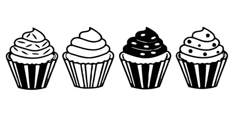 Cupcakes with Colorful Icing Arranged Neatly on White Background — Dessert Food Photography — Background Remove